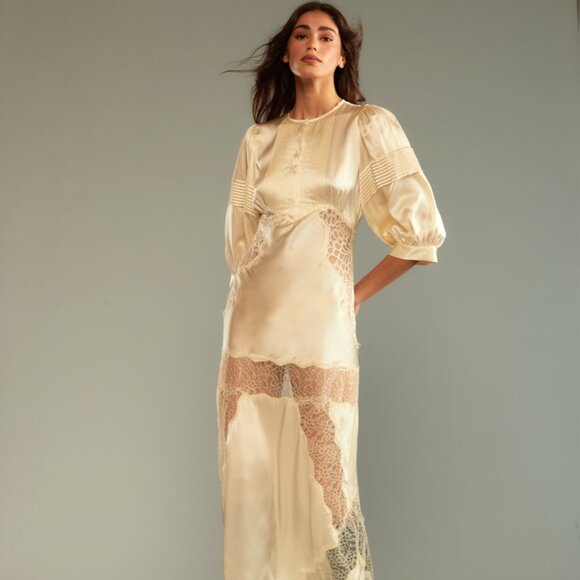 satin lace dress white White Satin Slip Dress with Pearl Details - Cassidy Bridal Dress main image 1